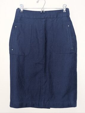 DE Collection Women's Navy Blue High Waisted Pencil Skirt Cotton Canvas
